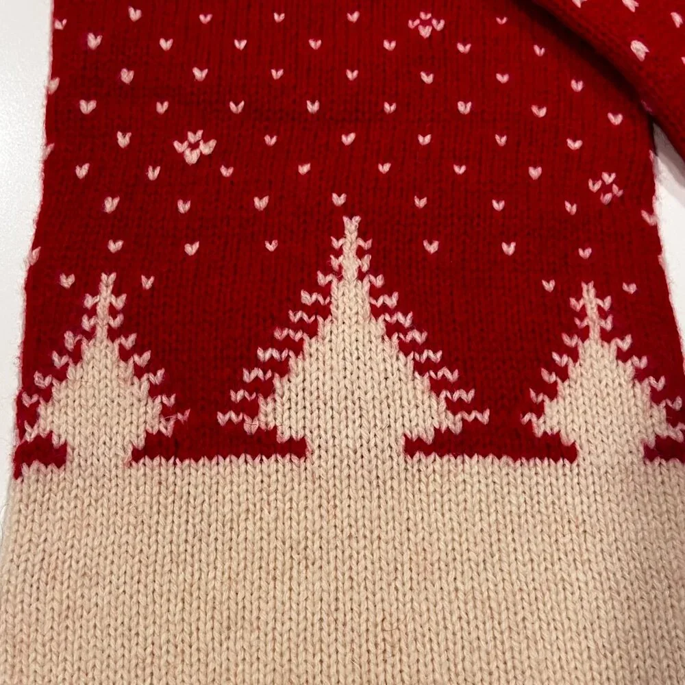 Jack Wills Wool Blend Nordic Tree Scarf, NWOT, Red Cream, OS